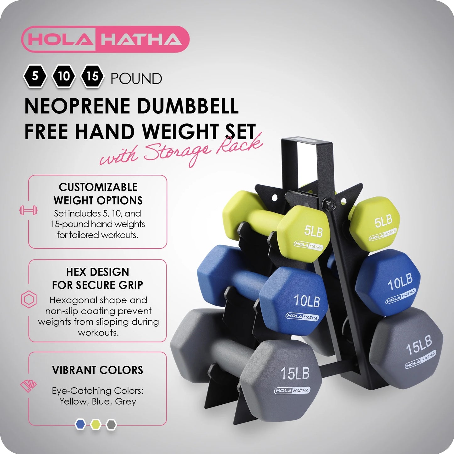 2, 3, and 5 Pound Neoprene Dumbbell Free Weight Set with Rack