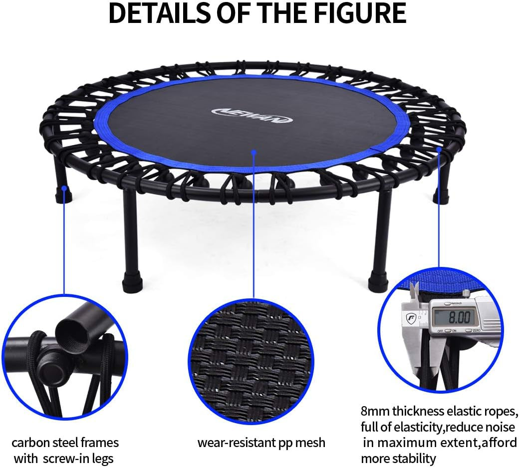 40"-48" Silent Mini Trampoline Fitness Trampoline Bungee Rebounder Jumping Cardio Trainer Workout for Adults-Max Limit 330Lbs