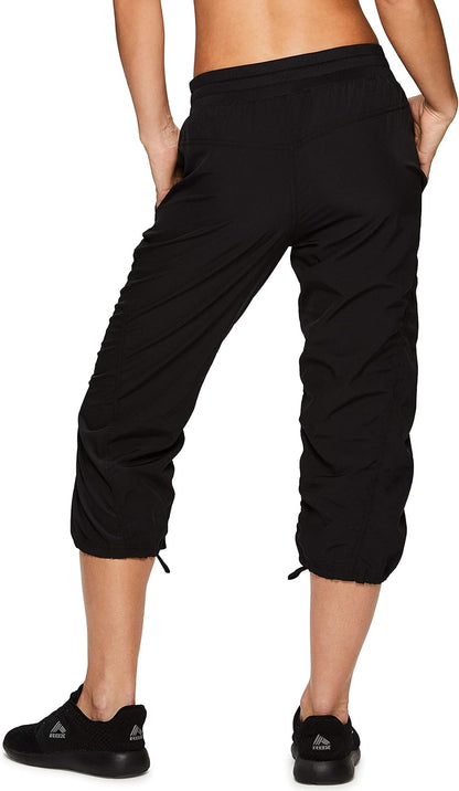 Active Women'S Stretch Woven Lightweight Body Skimming Drawstring Capri Pant Black S21 XS