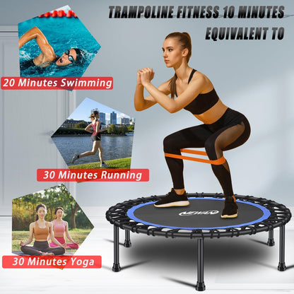 40"-48" Silent Mini Trampoline Fitness Trampoline Bungee Rebounder Jumping Cardio Trainer Workout for Adults-Max Limit 330Lbs