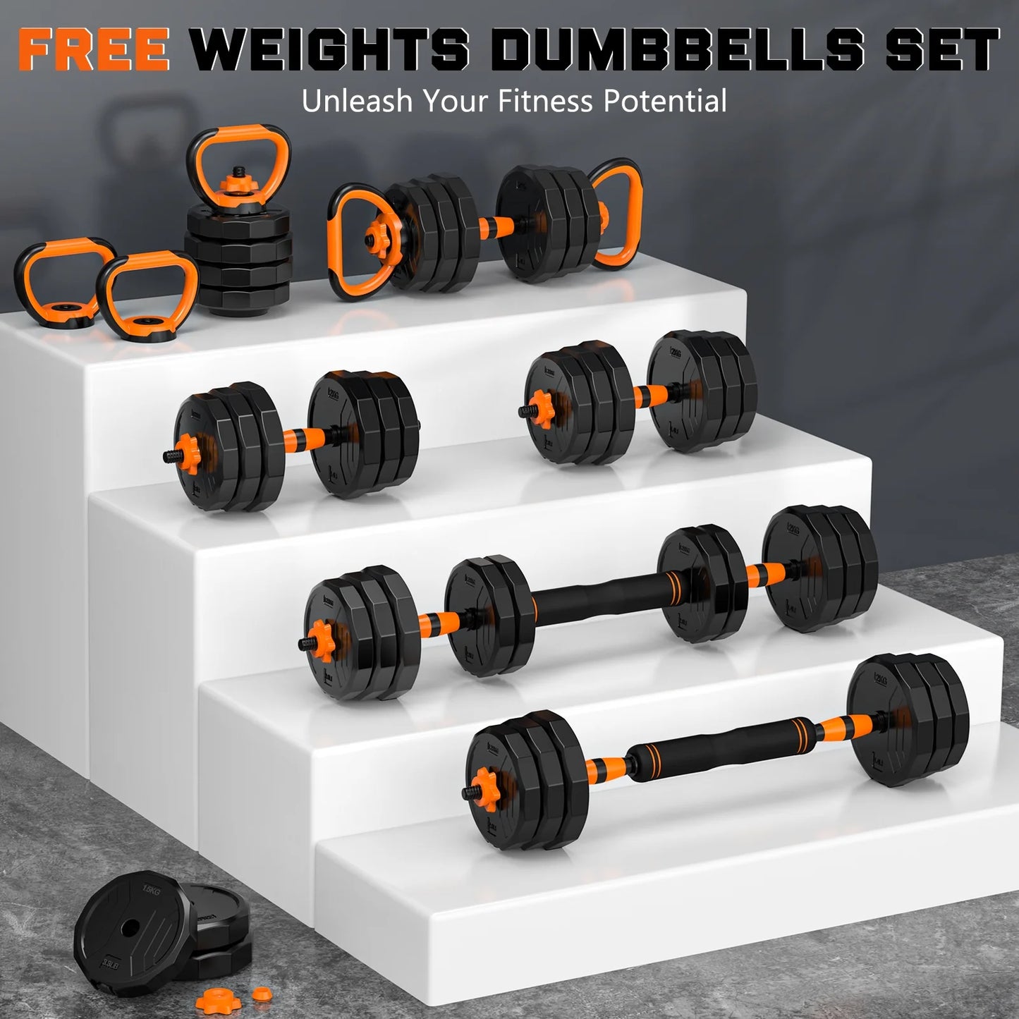 44Lb 4-In-1 Adjustable Dumbbells Set Free Weight Set with Connector Used as Barbell, Kettlebells, Push up Stand, Fitness Exercises for Home Gym Suitable Men/Women