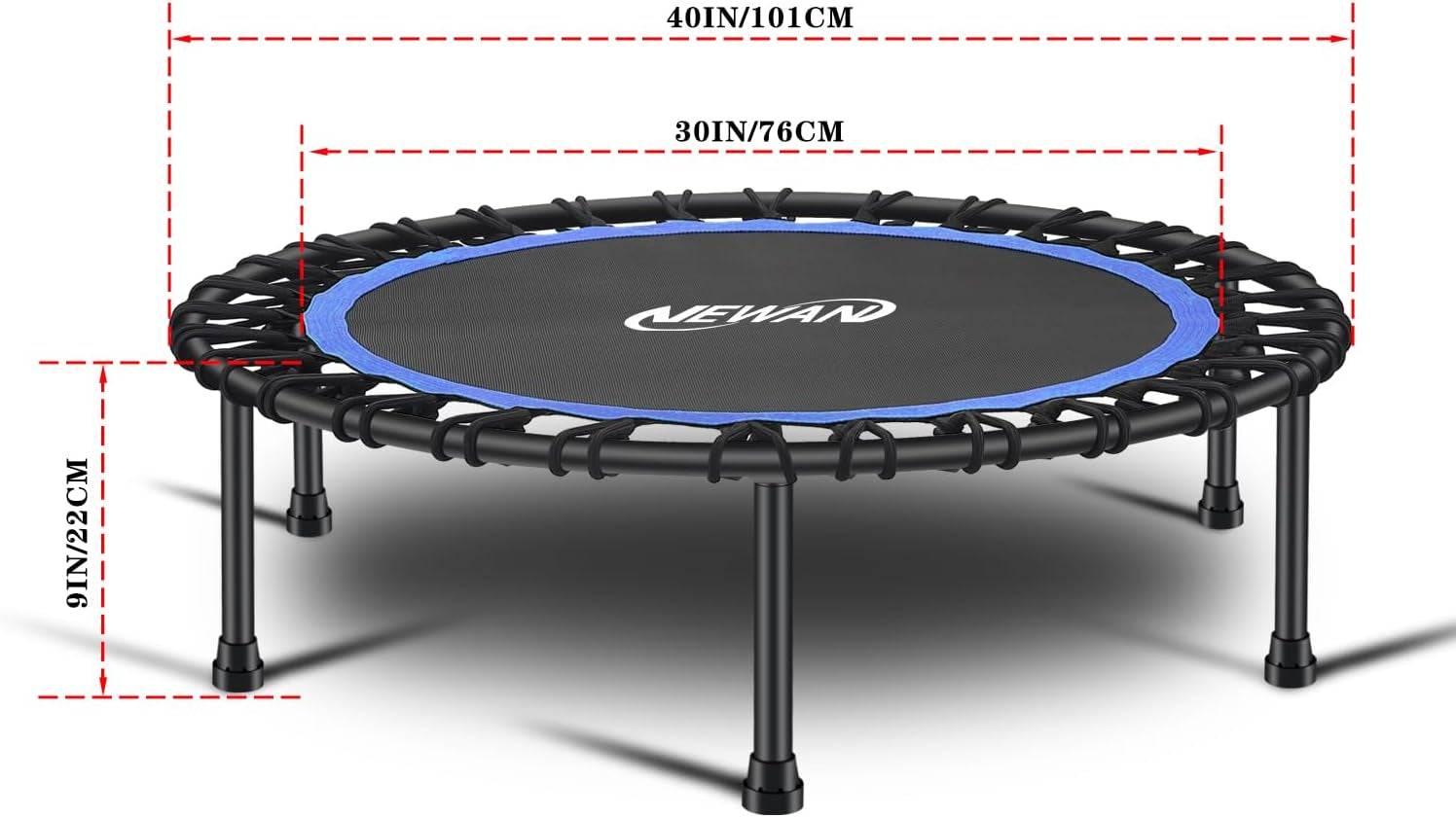 40"-48" Silent Mini Trampoline Fitness Trampoline Bungee Rebounder Jumping Cardio Trainer Workout for Adults-Max Limit 330Lbs