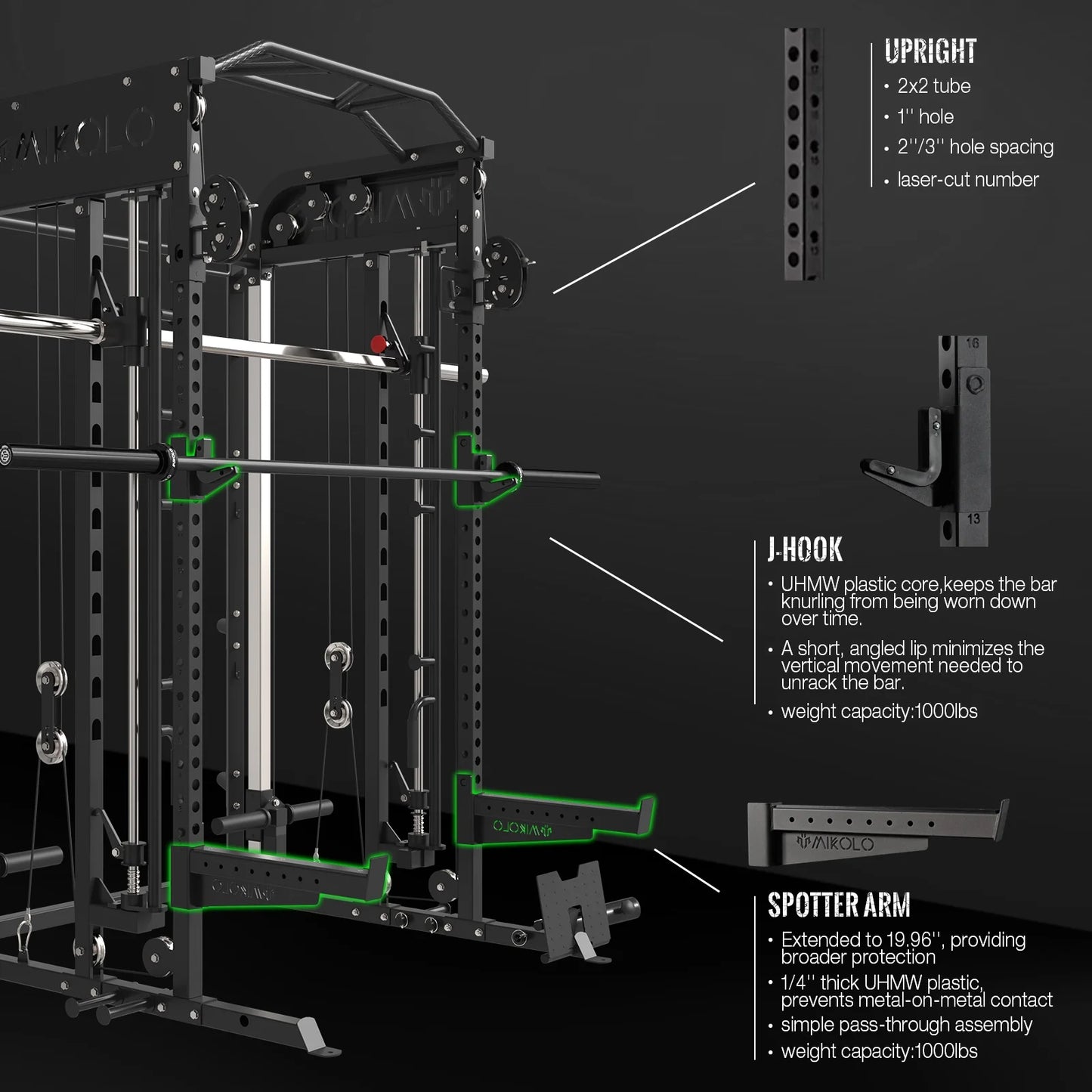 Smith Machine Home Gym, 2100LBS Smith Rack with Cable Crossover and 800LBS Weight Bench, Home Gym Equipment